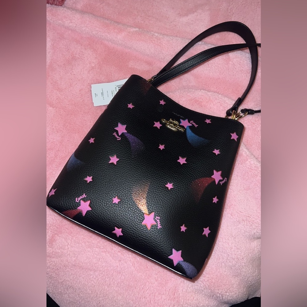 COPY - Coach bucket bag black pink stars